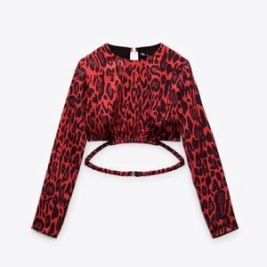 Zara Red Cheetah Print Crop Top